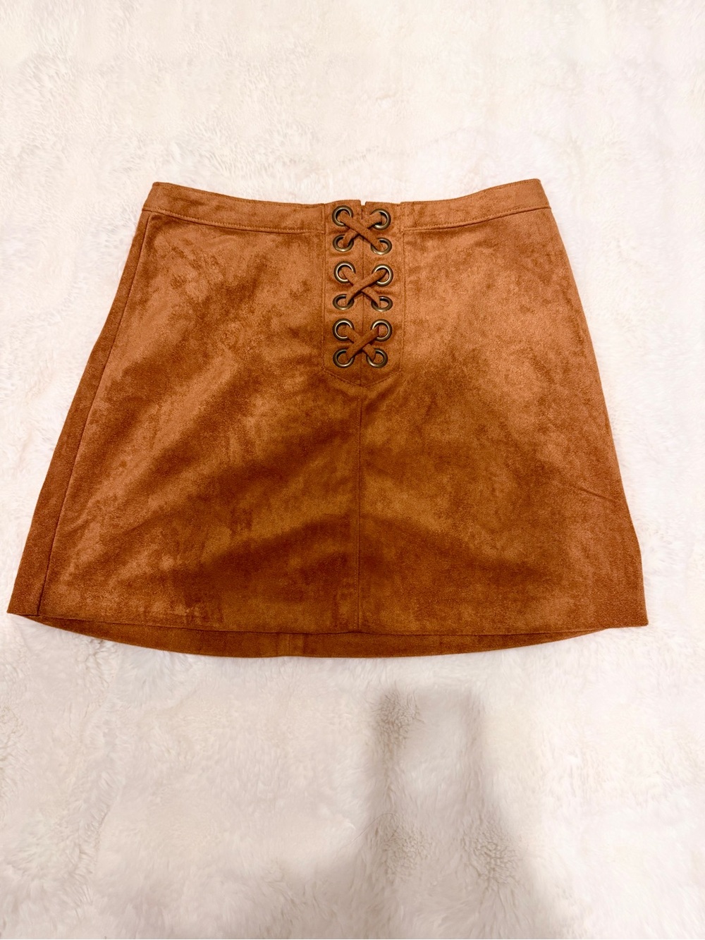 BCBGeneration Rust Brown Suede Lace-Up Mini Skirt